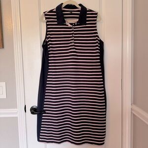 Lands’ End Striped Navy and Pink Sleeveless XL Dress